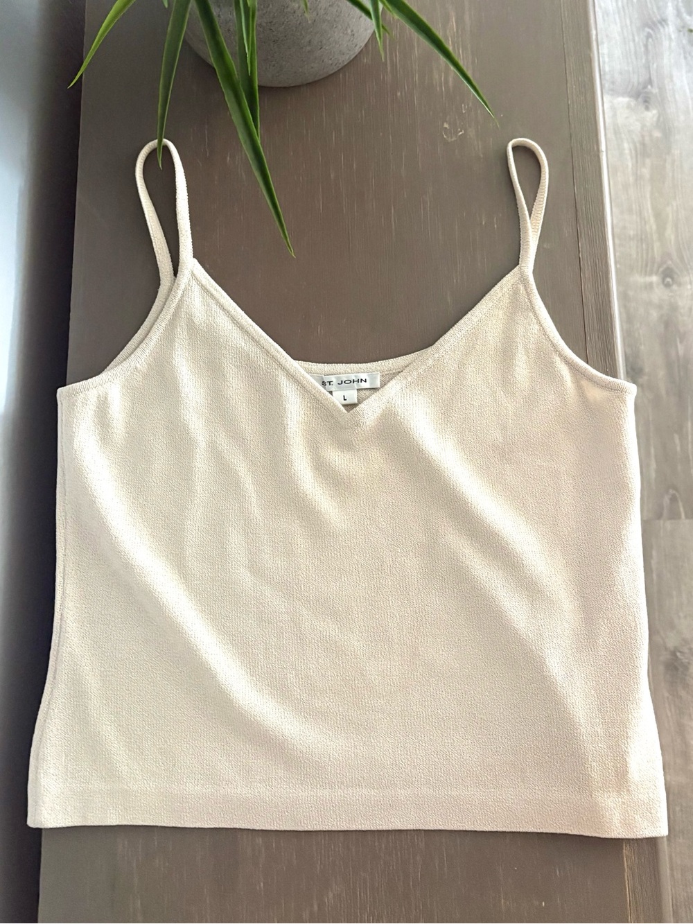 St. John Cream V-Neck Knit Tank